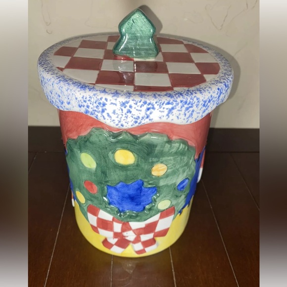 Vintage Lg Christmas Cookie Jar Tree Wreath  Hand Painted Ceramic LOTUS 1995 - Picture 1 of 8